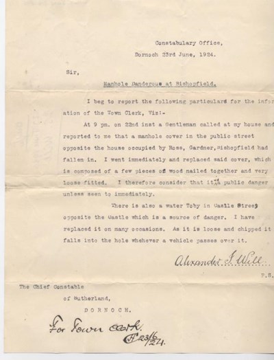Letter re dangerous manhole 1924