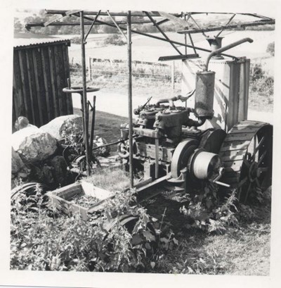 Torboll Street Farm tractor showing wheel and starting handle
