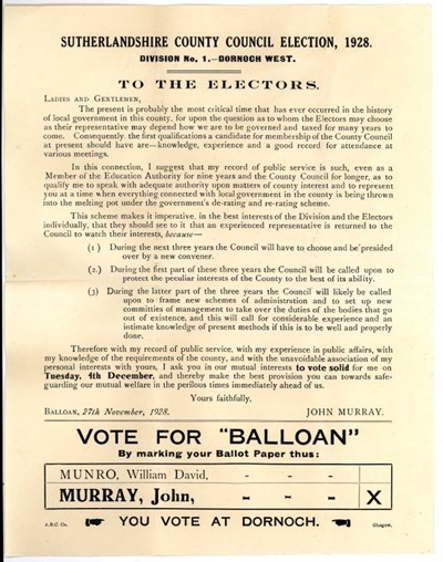 County Council Election 1928 - Candidate flyer