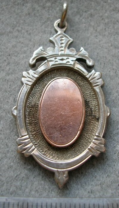 Oval mount medal, silver with gold central oval