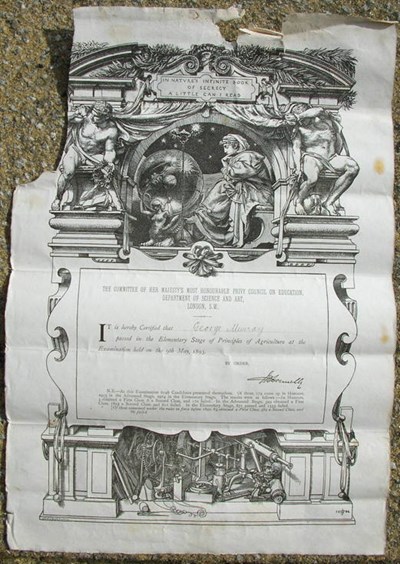 Certificate awarded to George Murray 1893