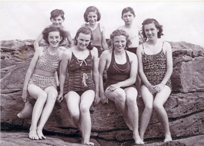 Dornoch girls and boys at the beach 1950