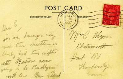 Reverse of Spinningdale mill postcard from Furness collection