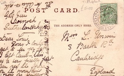 Reverse of Dornoch events postcard Basil Hellier collection