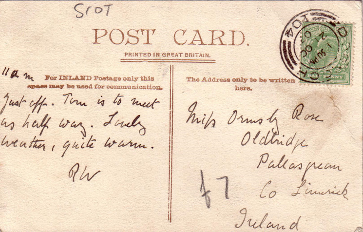 Reverse side of postcard from the Basil Hellier collection, showing the ...