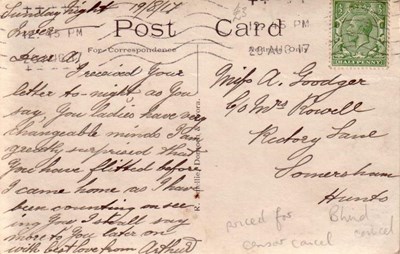 Reverse of Spinningdale postcard Basil Hellier collection