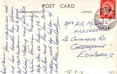 Reverse of Bonar Bridge postcard Basil Hellier collection