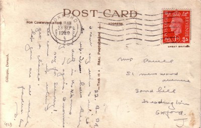 Reverse side of postcard from the Basil Hellier collection, showing the Burghfield Hotel
