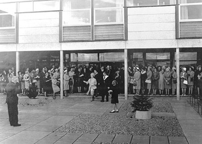 Photograph of opening of Dornoch Academy by Queen Mother