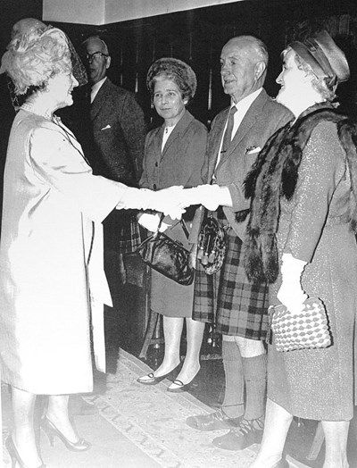 Queen Mother meeting local people at opening of Dornoch Academy