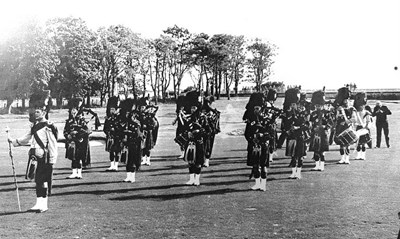 Dornoch Pipe Band at opening of Dornoch Academy 1963