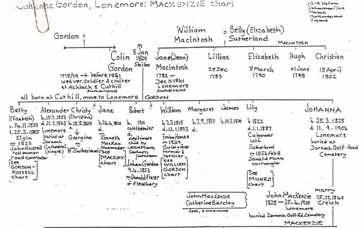 Handwritten Copy Family Tree Of Colin Gordon Of Achlachandcuthill ...