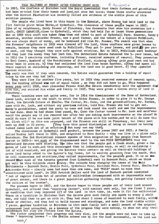 Talk delivered at Proncy after viewing the croft