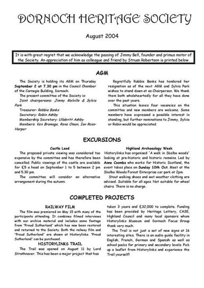 Dornoch Heritage Society Newsletter August 2004