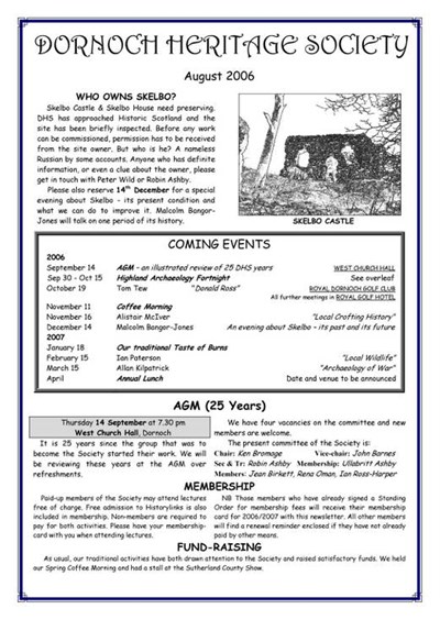 Dornoch Heritage Society Newsletter August 2006