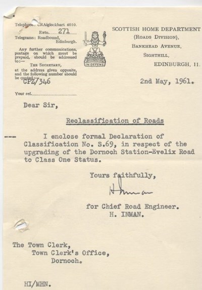 Reclassification of roads 1961