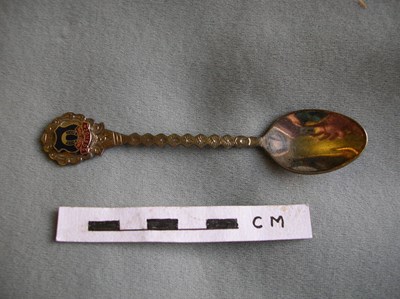 Souvenir spoon bearing colour Coat of Arms of Dornoch