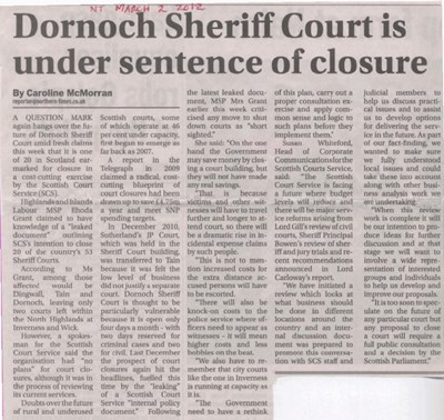 Dornoch Sheriff Court under sentence of closure March 2012