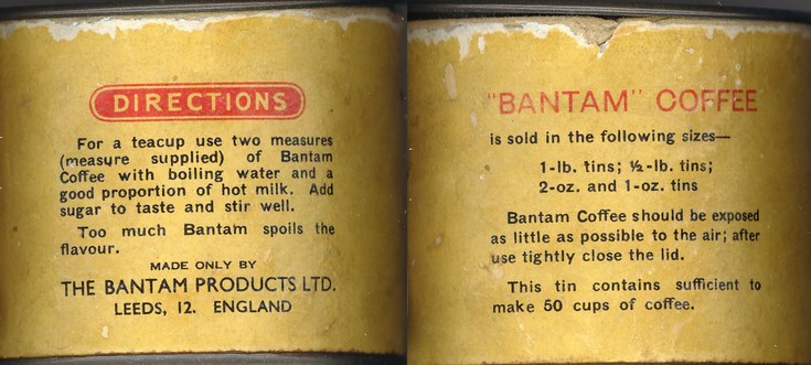 Bantam coffee container label details