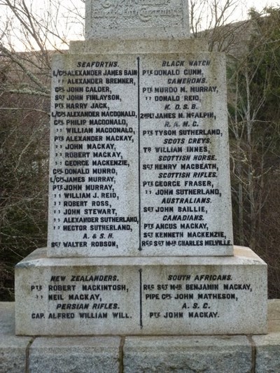 Rogart War Memorial List of those commemorated