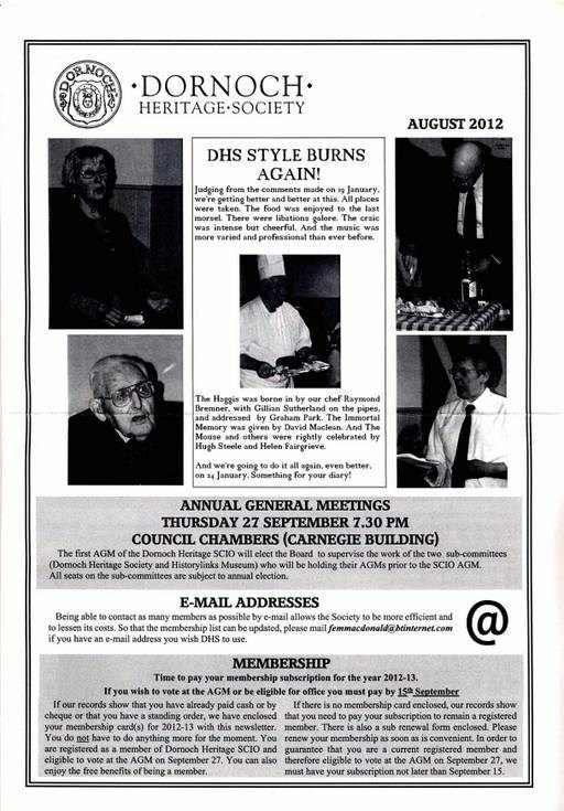 Dornoch Heritage Society Newsletter August 2012