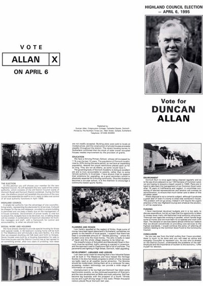 Highland Council election 1995 - Duncan Allan's pamphlet