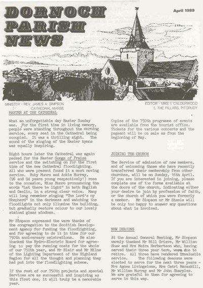 Dornoch Parish News April 1989