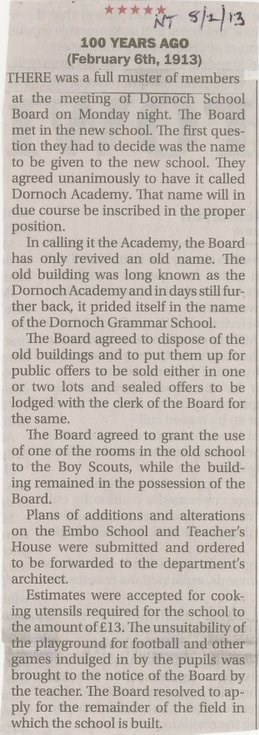 Meeting of Dornoch School Board 6 Feb 1913