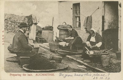 Fishing scenes around Scotland - ' Preparing the bait Auchmithie'
