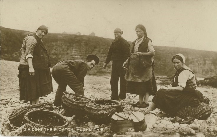 Fishing scenes around Scotland - 'Dividing their catch Auchmithie'