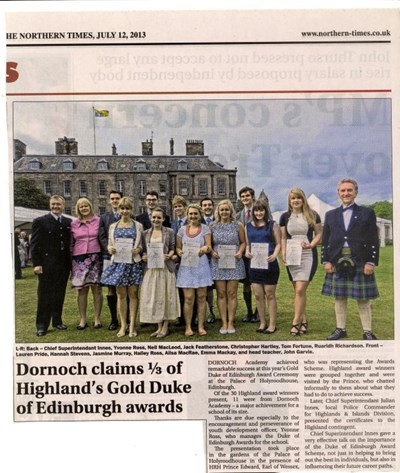 Dornoch Academy Duke of Edinburgh Award success 2013