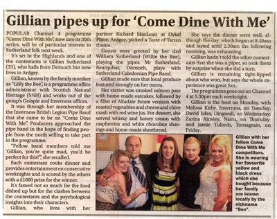 Gillian pipes up for 'Come Dine With Me'