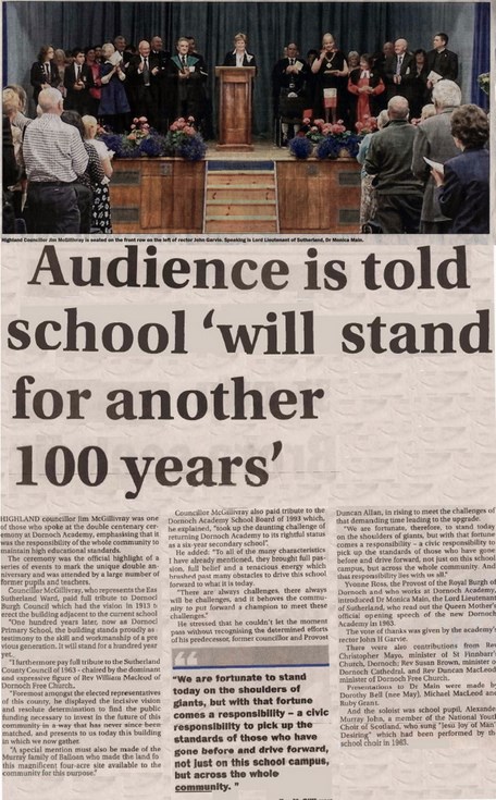 Double Centenary Ceremony at Dornoch Academy 2013