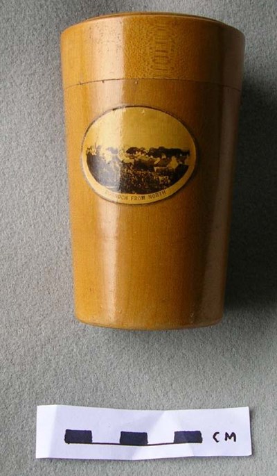 Mauchline ware container for glass