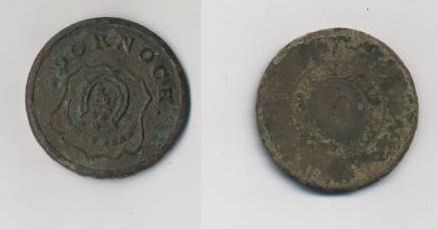 Metal button with Dornoch title and crest