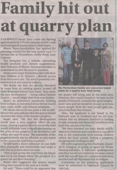 Family hit out at quarry plan