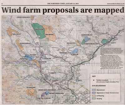 Wind farm proposals are mapped