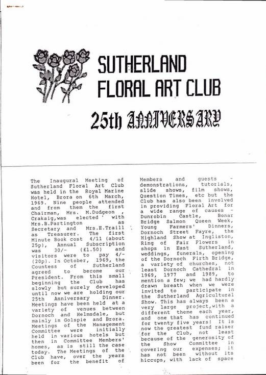 Sutherland Floral Art Club 25th Anniversary
