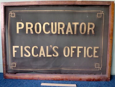 Framed wire mesh sign Procurator Fiscal's Office