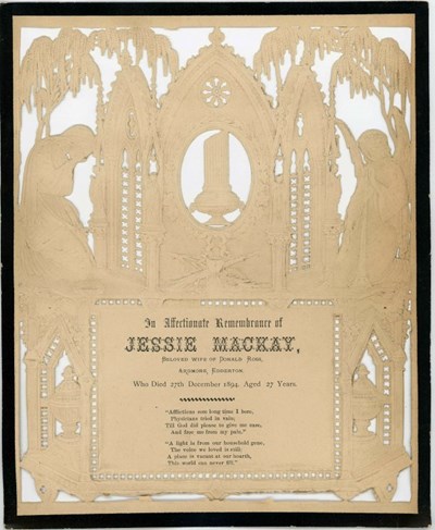 Memorial card for Jessie Mackay 1894