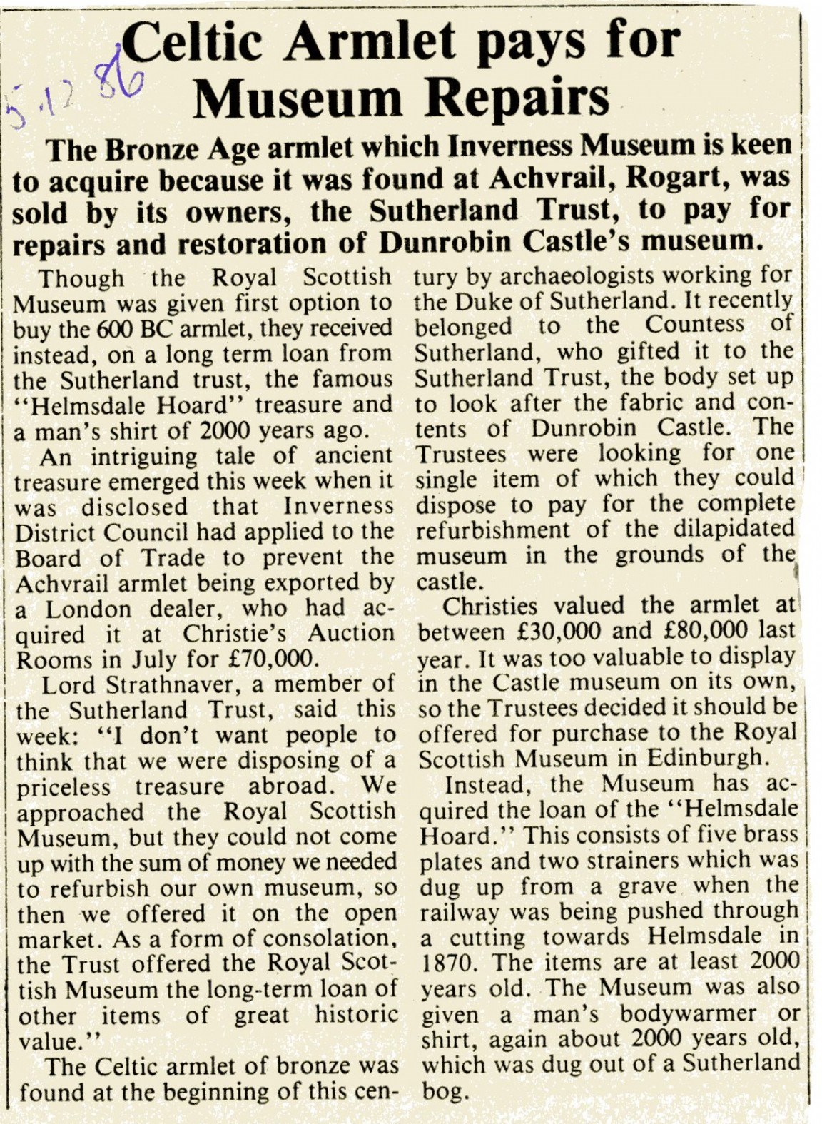 Celtic Armlet Pays for Museum Repairs