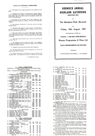 Programme Dornoch  Highland Gathering 1979