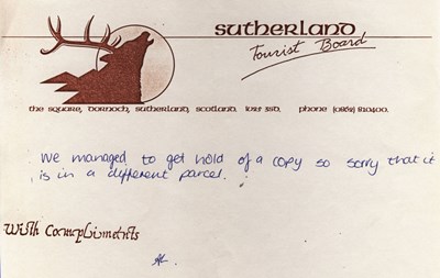 Compliment slip Sutherland Tourist Board 