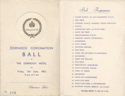 Coronation Ball ticket and programme 1953