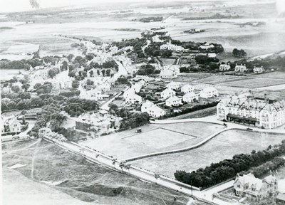 Grange Road and the Dornoch Hotel from the air
