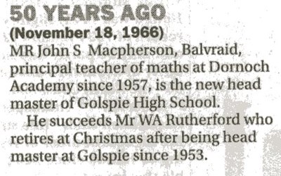 Dornoch teacher to be headmaster Golspie HS 1966