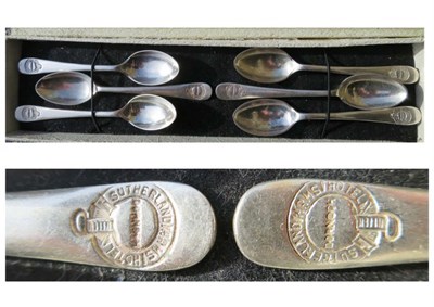 Set of six tea spoons embossed 'Dornoch Sutherland