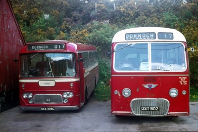 Two single deck Route 17 buses Dornoch Bus Garage