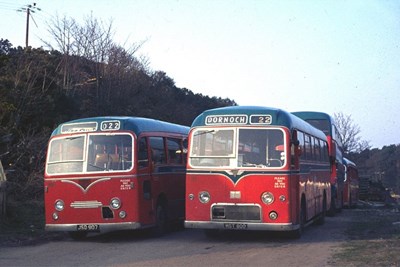 Two Route 22 Highland buses at Dornoch garage