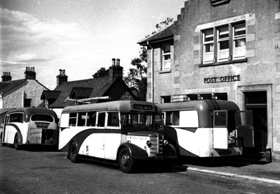 Mail buses outside the Post Office in Lairg